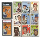 1954 TOPPS LOT OF (20) WITH 10 HALL OF FAMERS INCL. PAIR OF #1 TED WILLIAMS (SGC VG-EX 4, PSA VG 3)